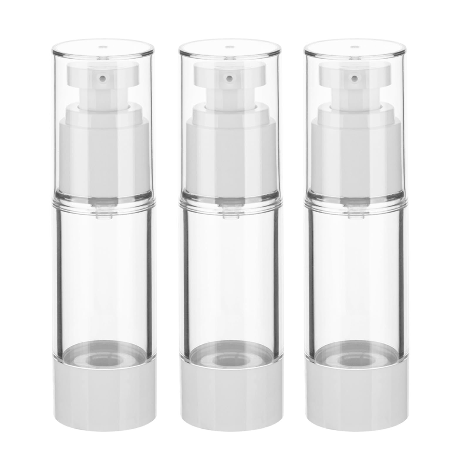IFDGCTK airless bottles trio front view for compact travel and on-the-go skincare.