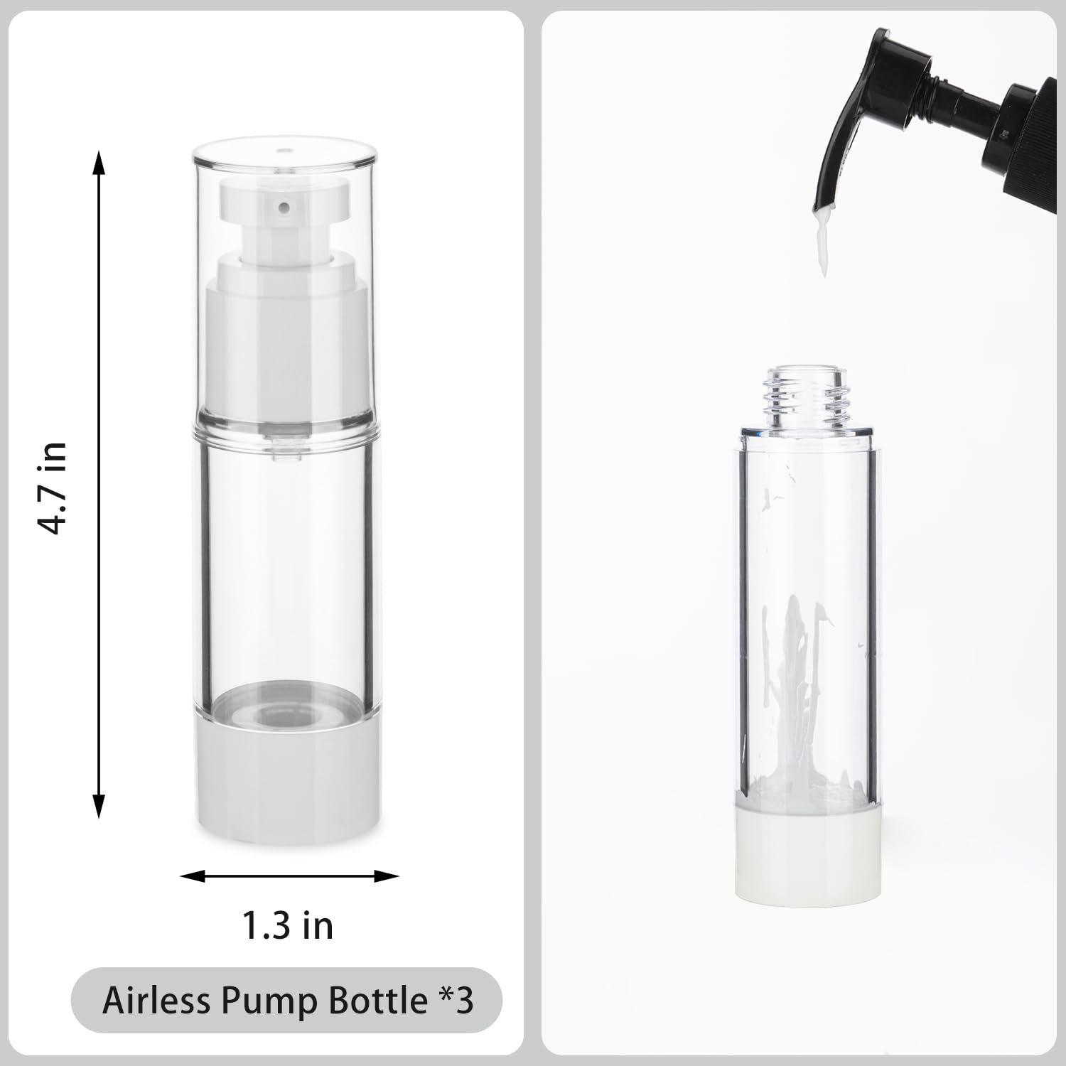 IFDGCTK airless bottle trio in hand shows compact travel size for on-the-go skincare.
