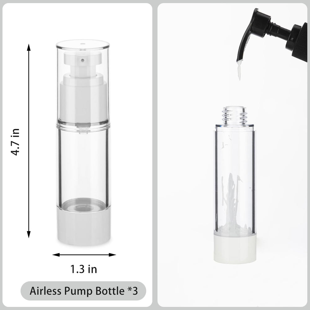 IFDGCTK airless bottle trio in hand shows compact travel size for on-the-go skincare.