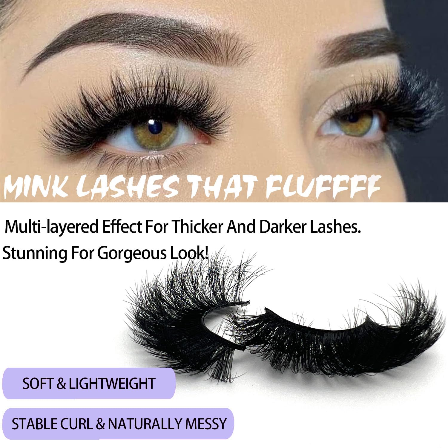IFSOWDRA false mink lashes 25mm cat-eye style for bold definition.