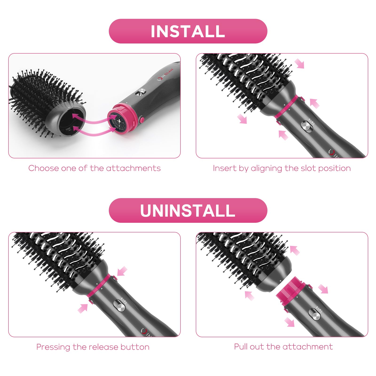 IG INGLAM 4 in 1 hot air brush curling head creates soft waves and curls