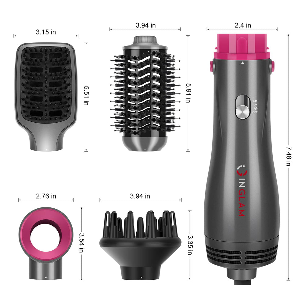 IG INGLAM 4 in 1 hot air brush interchangeable heads enable versatile styling options