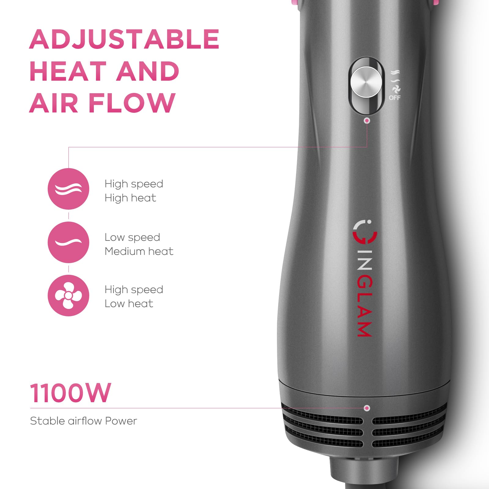 IG INGLAM 4 in 1 hot air brush negative ion technology reduces static