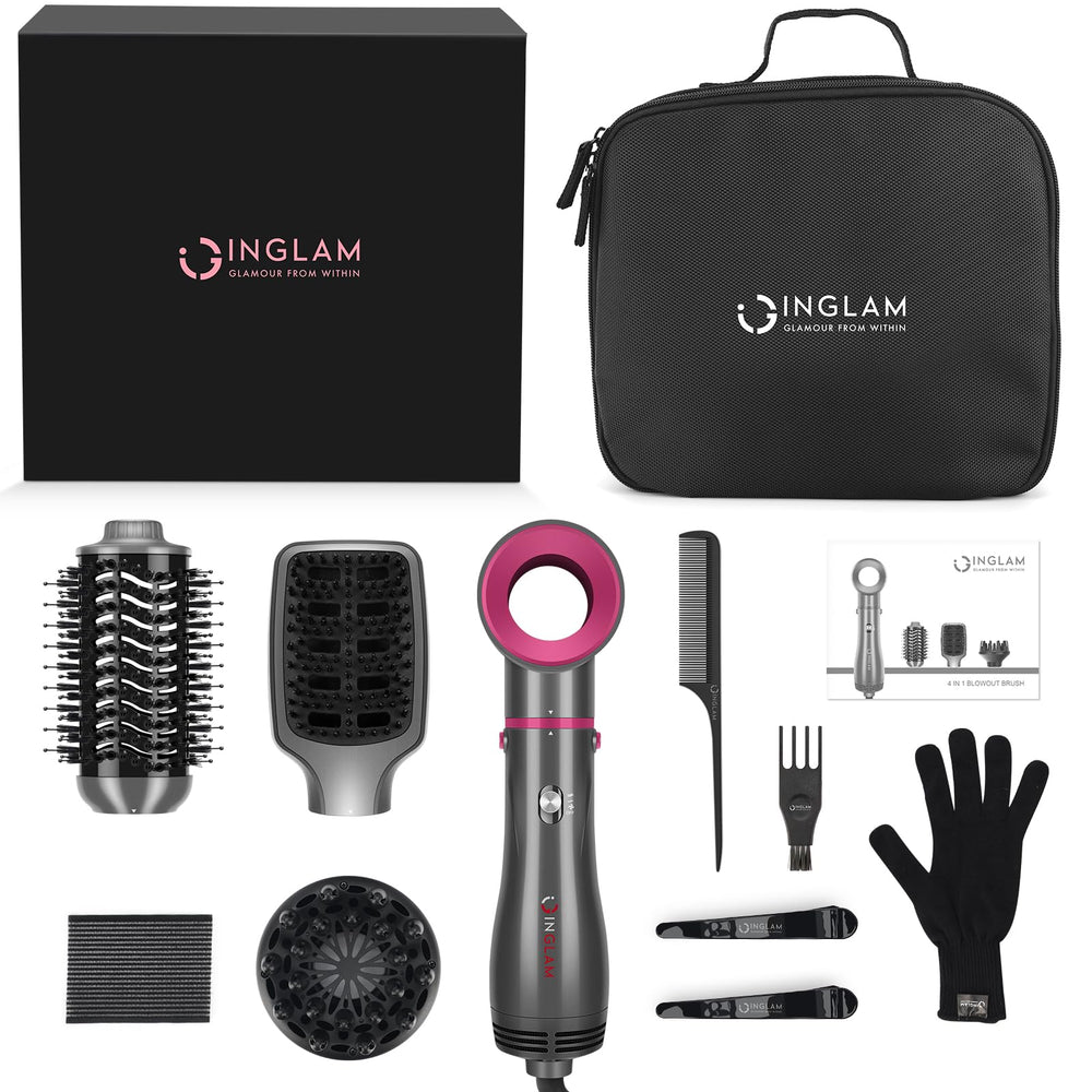 IG INGLAM 4 in 1 hot air brush travel-friendly design for on-the-go styling