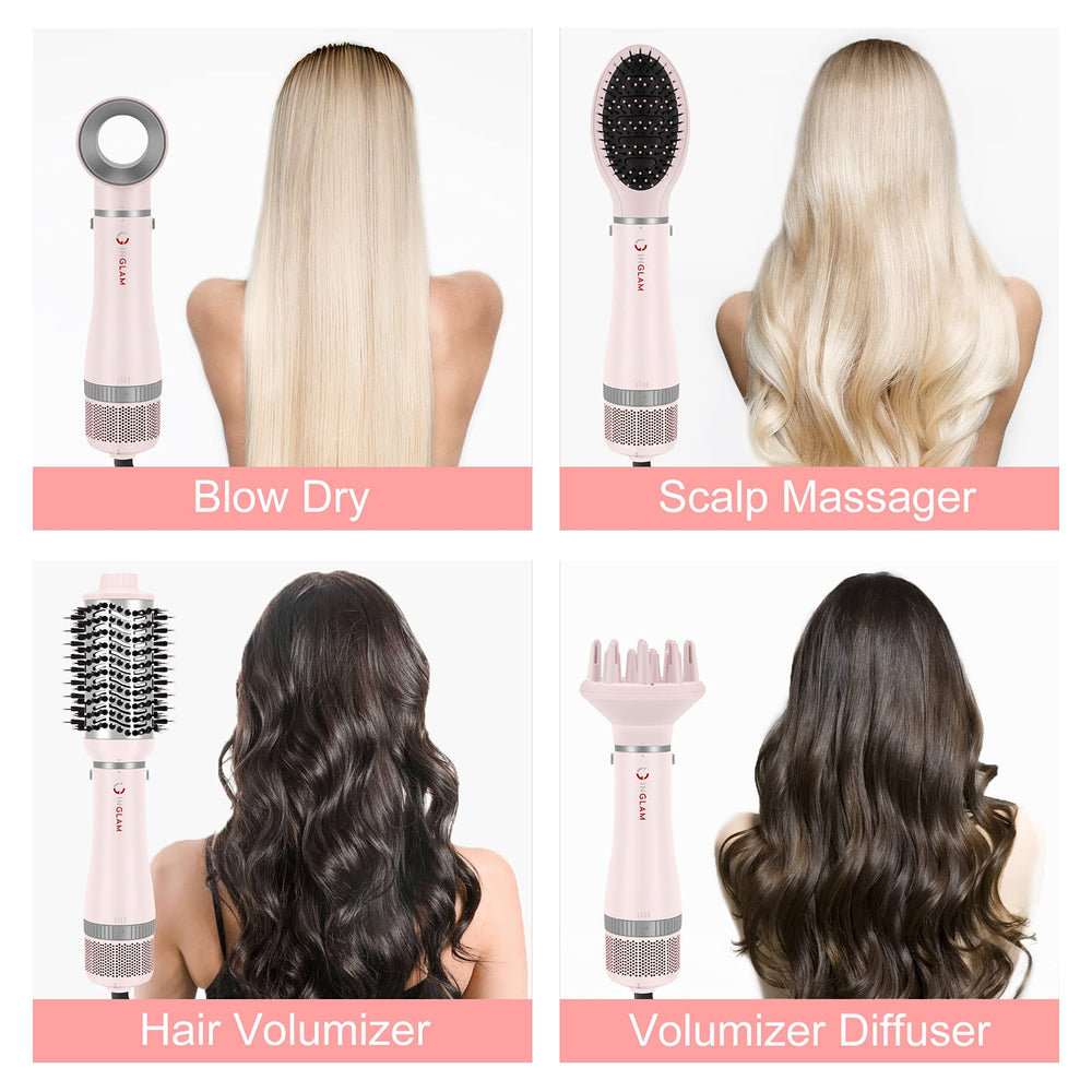 IG INGLAM 4 in 1 blowout brush side angle showing pink finish for versatile daily styling