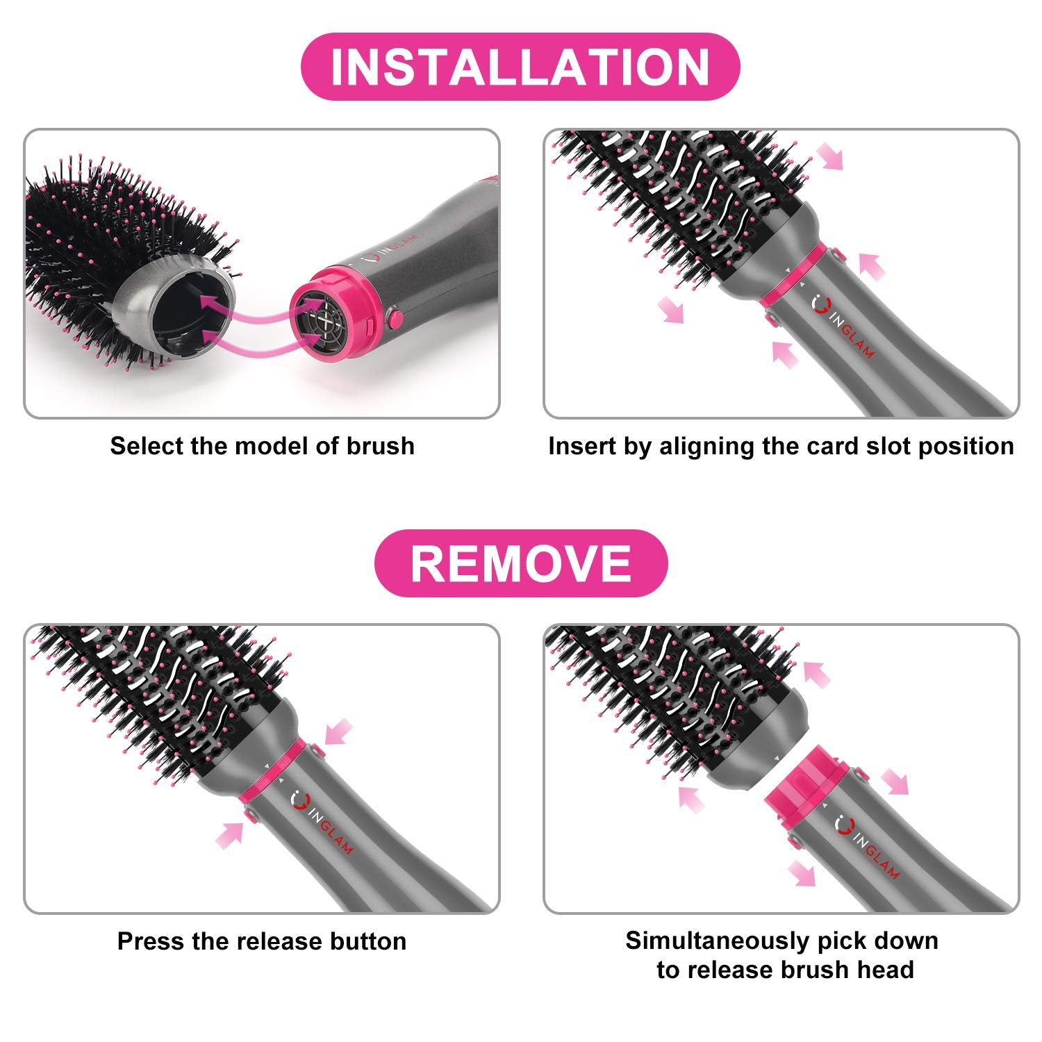 IG INGLAM 4in1 blowout brush straightening head for sleek, smooth results.