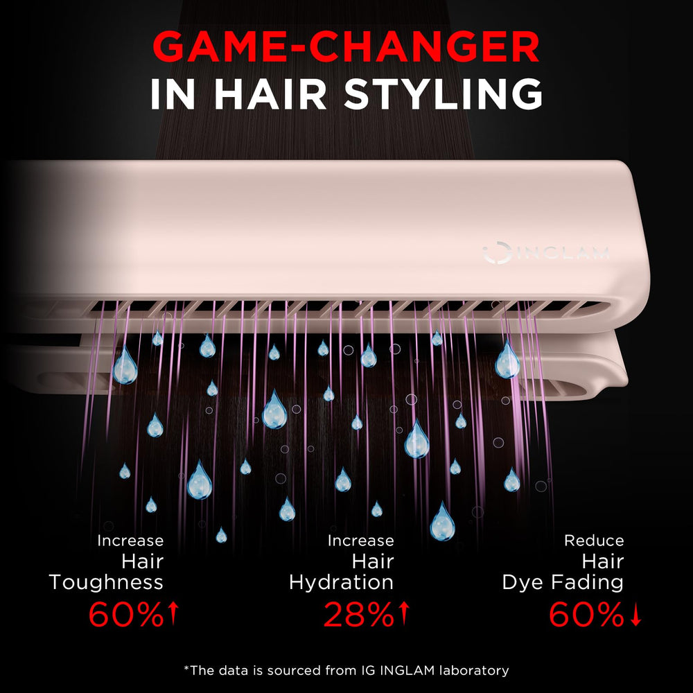 IG INGLAM Air Straight emits 200-million negative ions to reduce frizz and add shine.