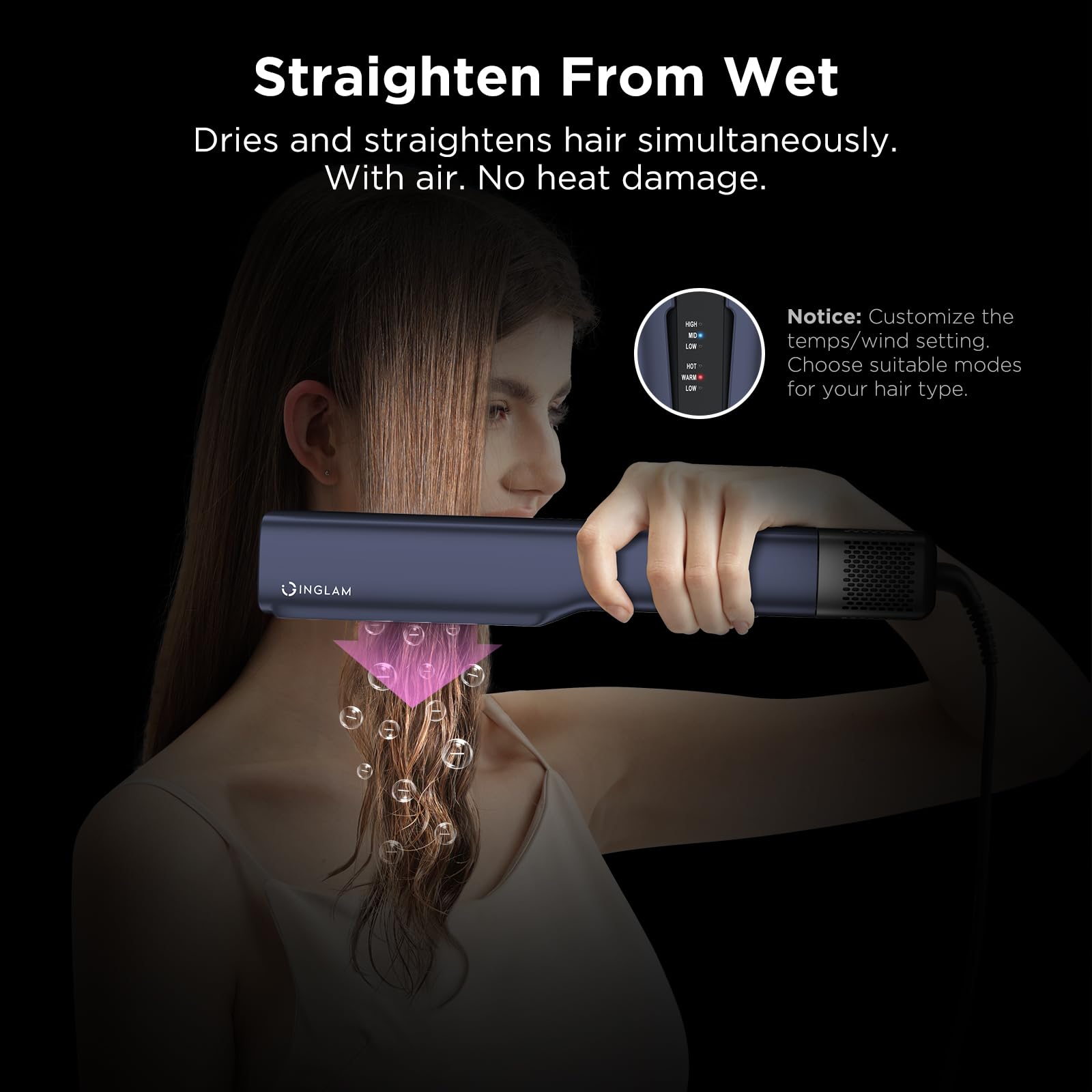 IG INGLAM Air Straightener intelligent heat control maintains shine