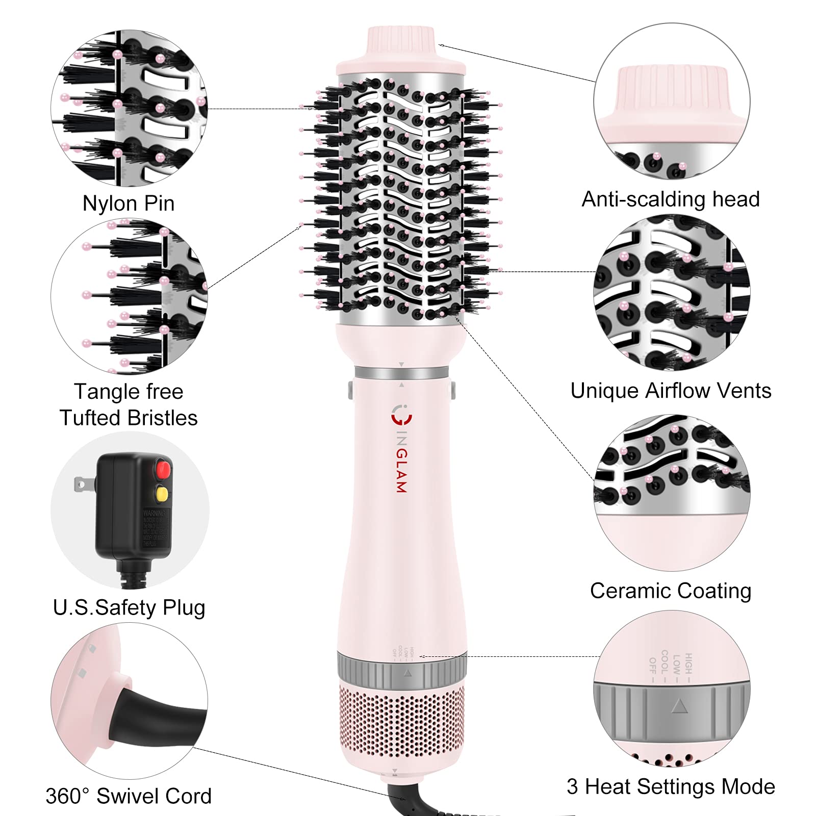 IG INGLAM negative ions feature reduces static for a smoother look