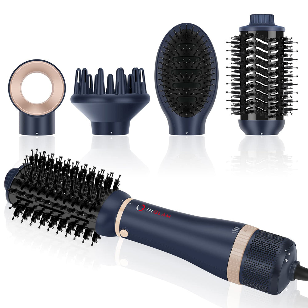 IG INGLAM 4-in-1 hair dryer brush front view shows versatile styling options