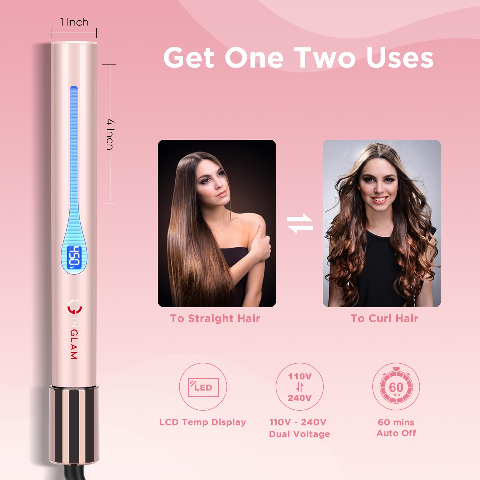 IG INGLAM titanium flat iron auto-off icon for safety after use