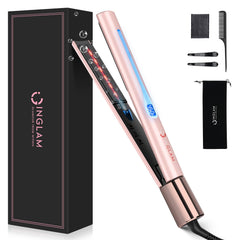 IG INGLAM titanium flat iron front view pink, quick everyday straightening
