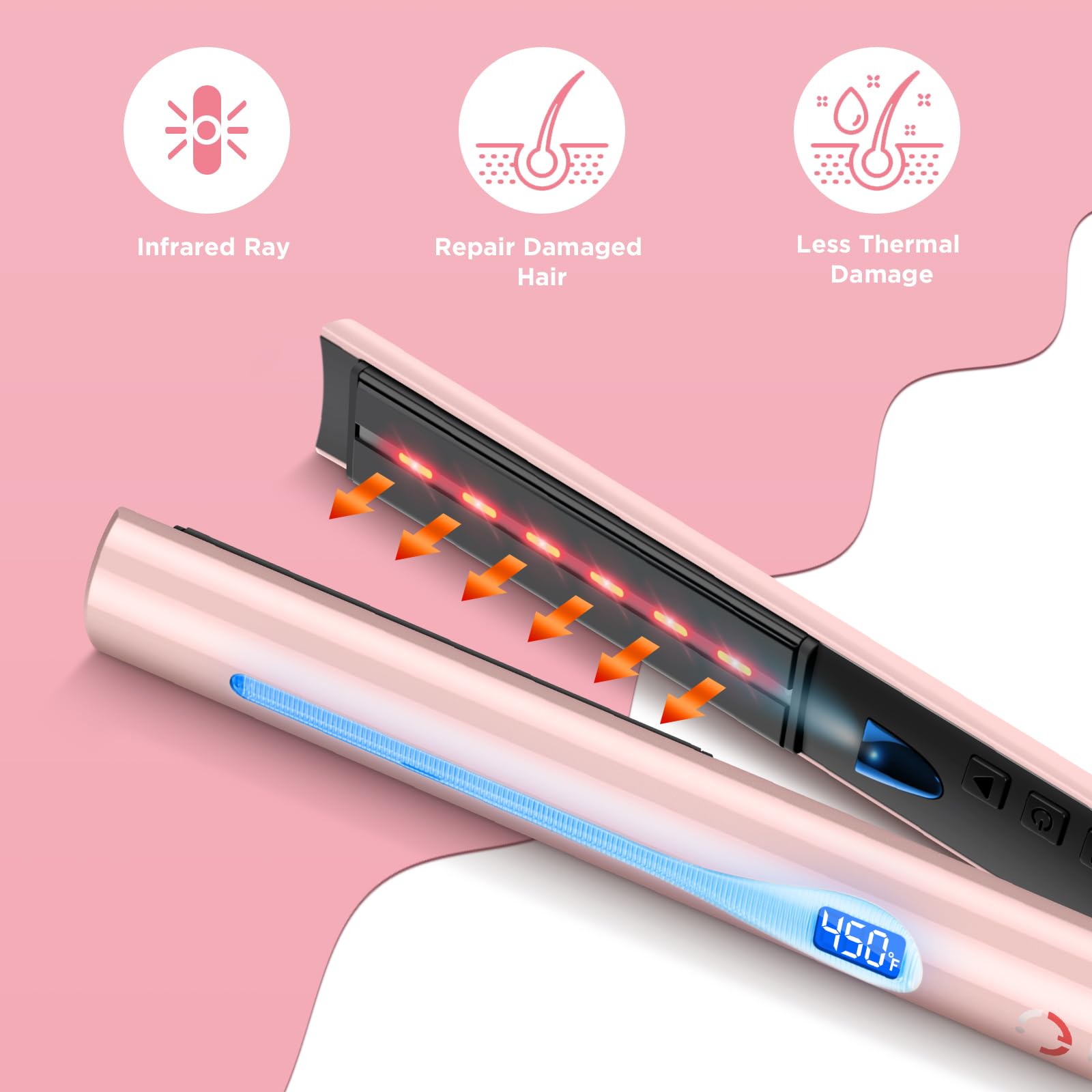 IG INGLAM titanium flat iron 1inch LCD temperature display for versatile styling