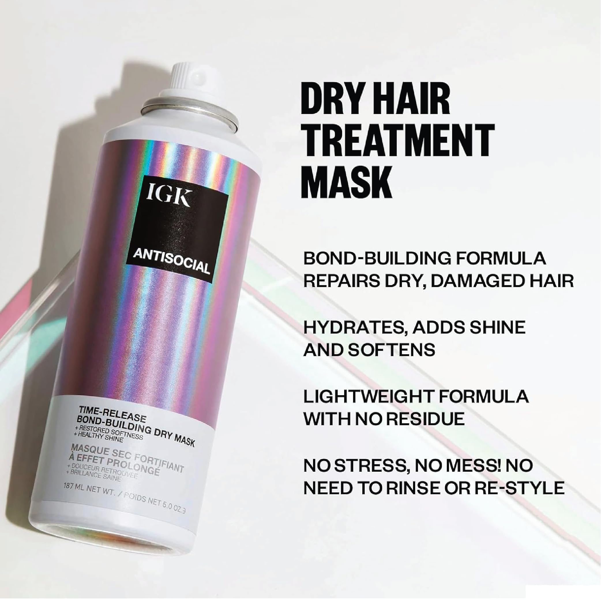 IGK Antisocial hair mask jar highlights overnight bond-building repair.