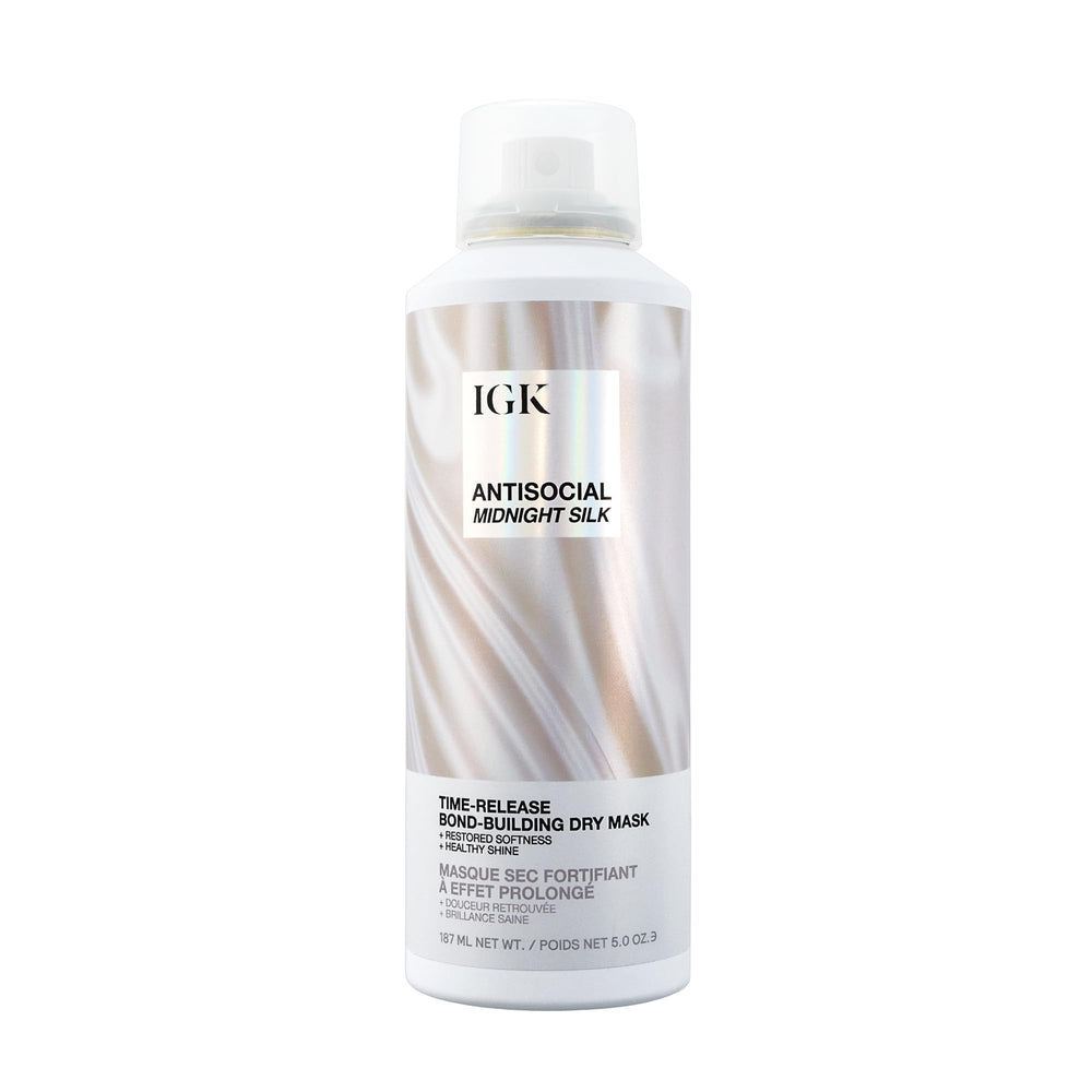 IGK Antisocial Midnight Silk dry hair mask bottle for effortless no-rinse application