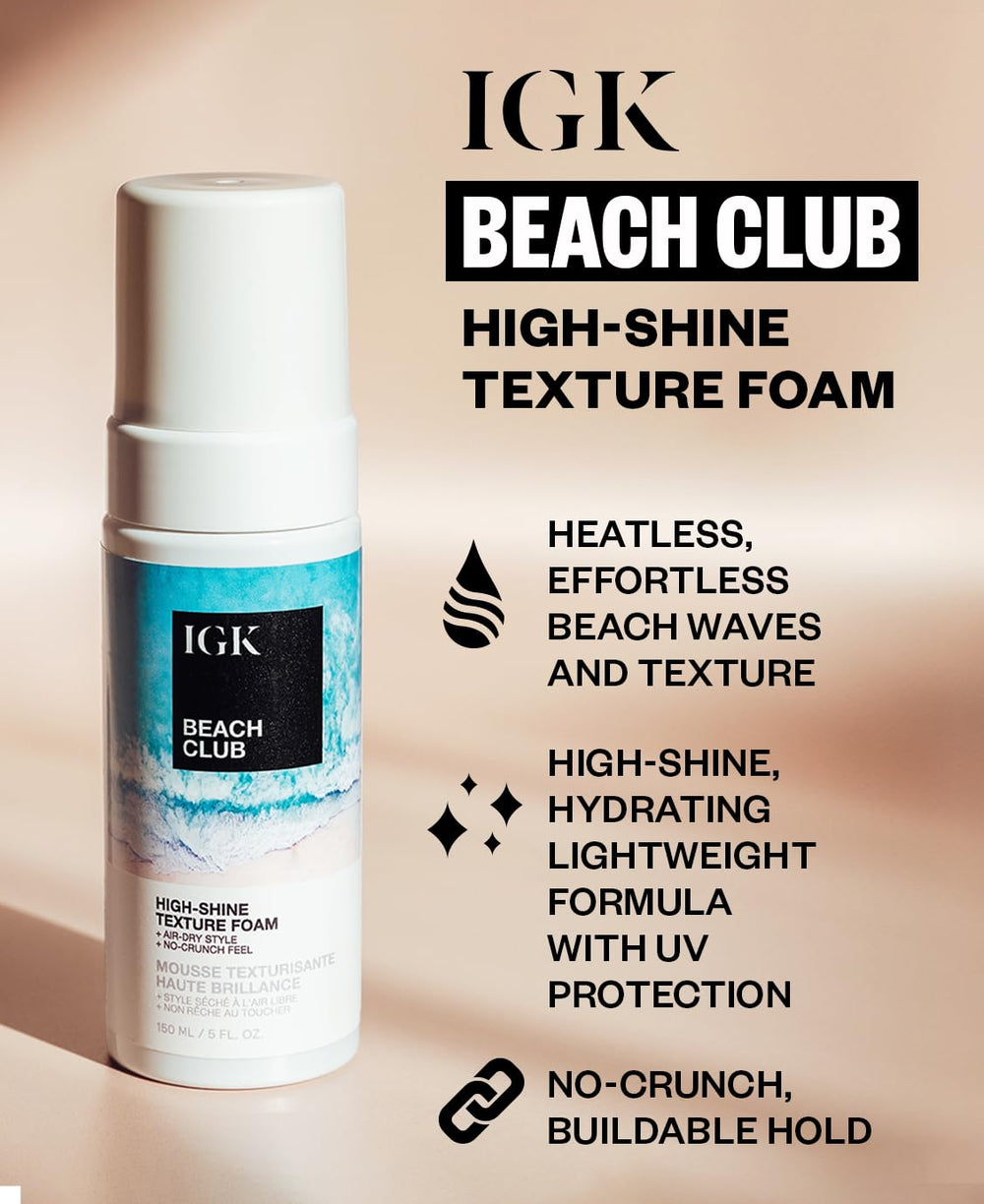 IGK Beach Club Aloe Water ingredient highlights hydration and shine for texture.