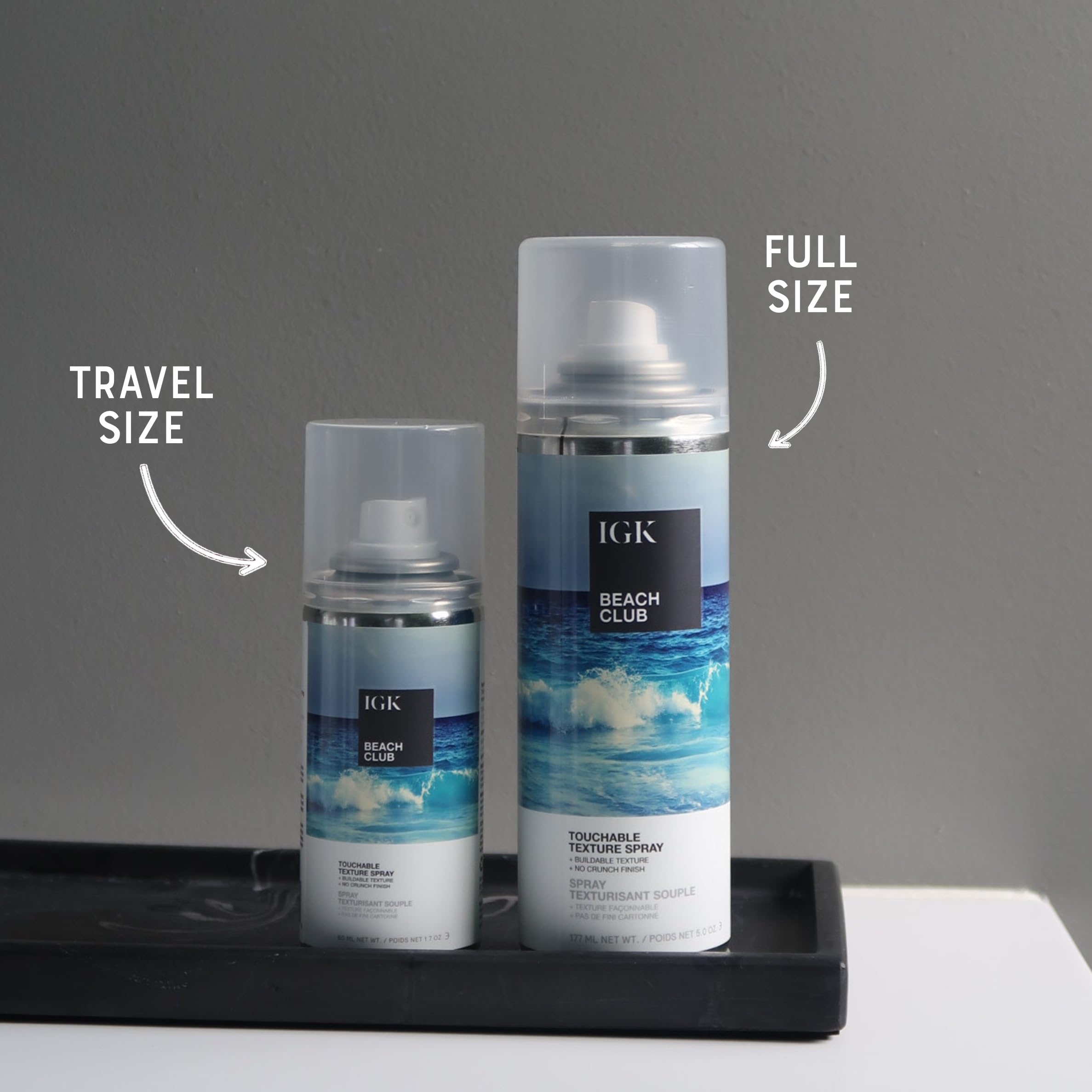 IGK Beach Club texture spray close-up shows even mist for easy styling.