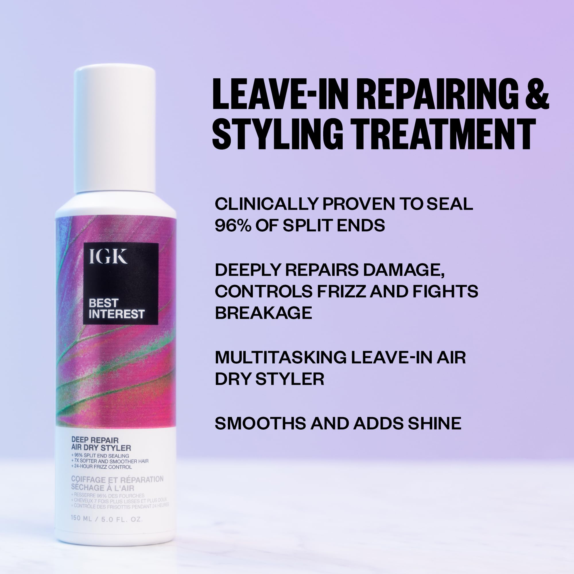 IGK Best Interest Bond-Building Air Dry Cream application closeup highlights smooth finish