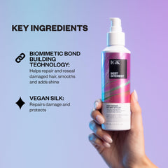 IGK Best Interest Bond-Building Air Dry Cream texture closeup shows silky, shiny strands