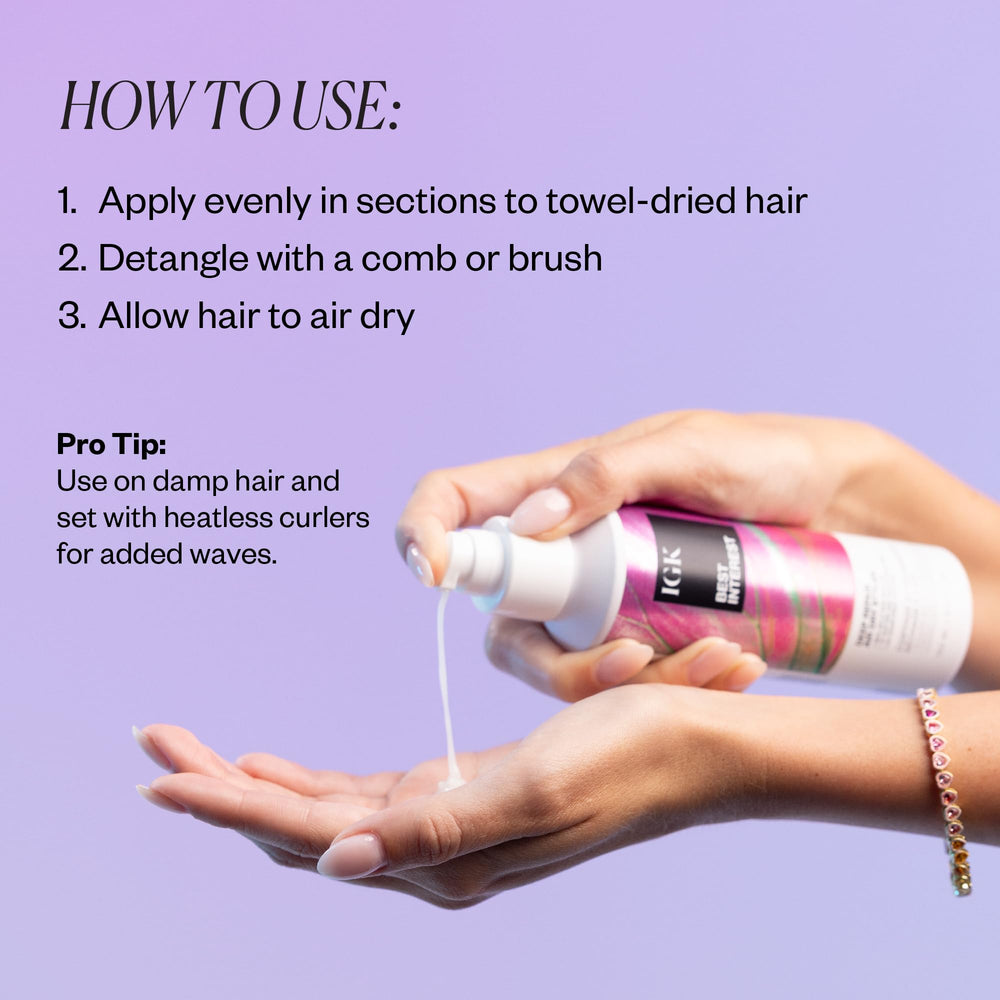 IGK Best Interest Bond-Building Air Dry Cream softens and adds shine on air-dried hair