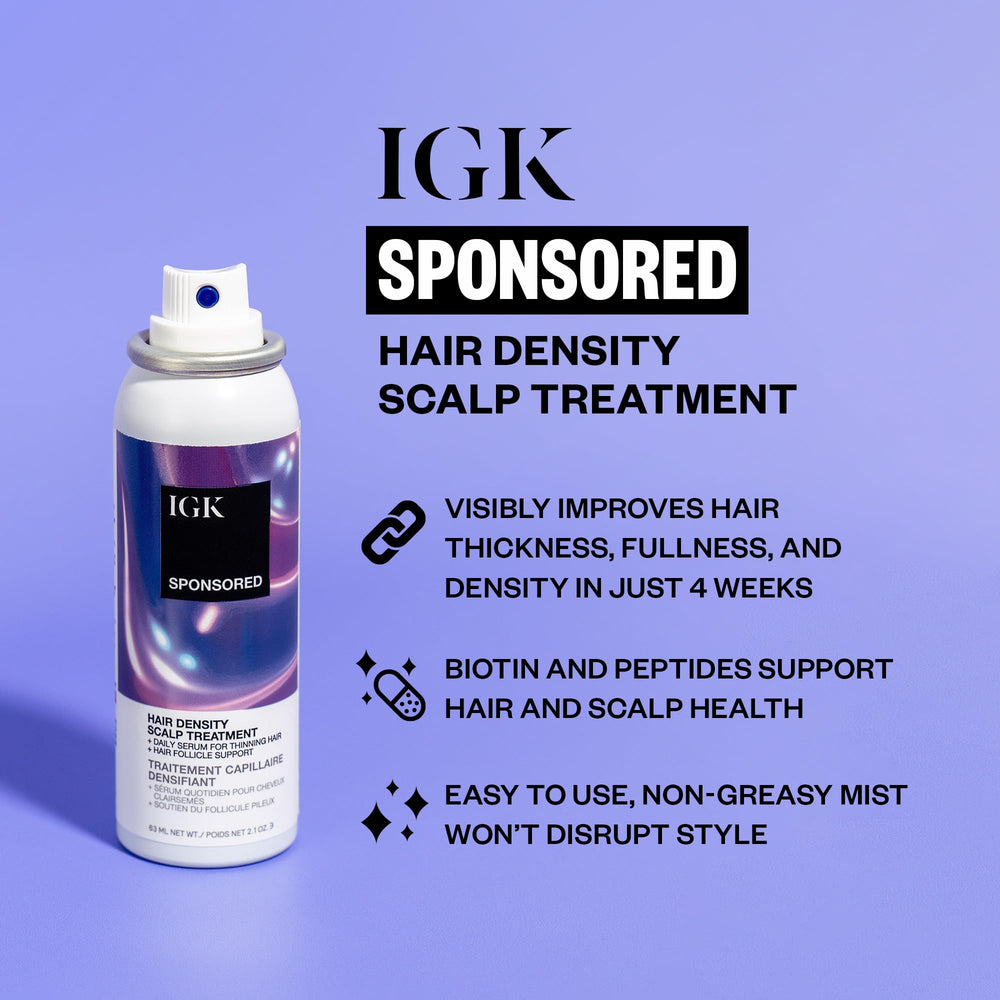 IGK Biotin boost bottle highlighting strengthened-looking hair and healthier scalp.