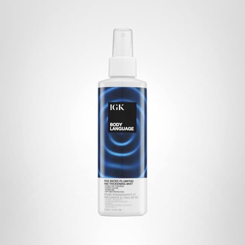 IGK Body Language Rice Water Mist finish on model hair shows weightless finish.