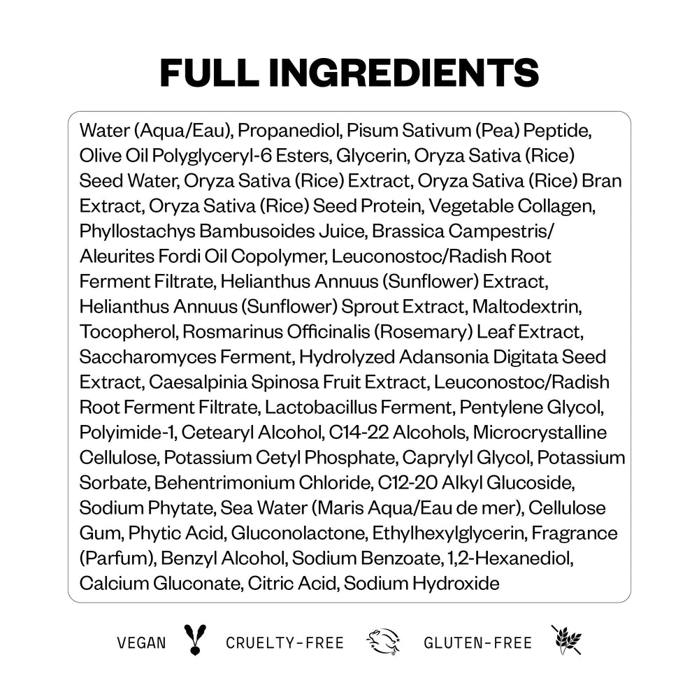 IGK Body Language Rice Water Mist pea peptides indicate thicker-looking hair.