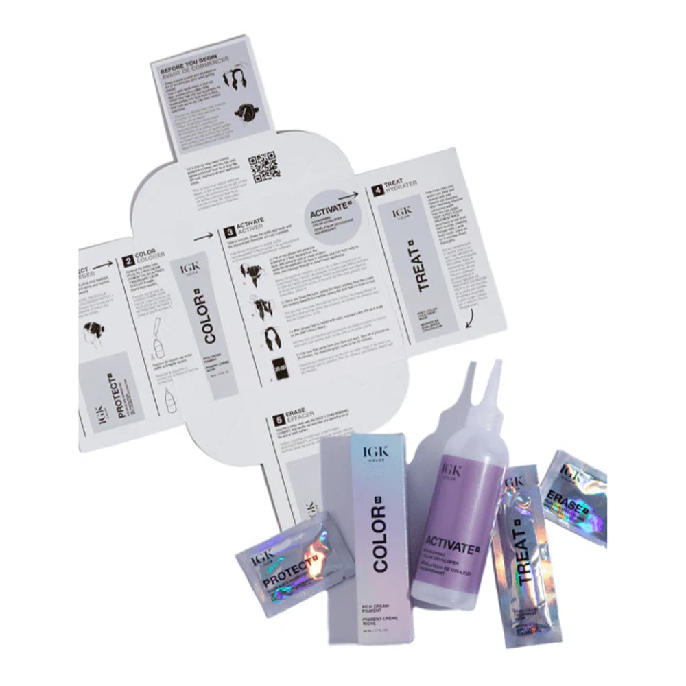 IGK Color Kit open-packaging highlights clean, ammonia-free formula.