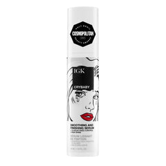 IGK Crybaby serum bottle cap demonstrates weightless smoothing for frizz control.