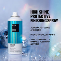 IGK Disco Disco mist shows even gloss without residue on hair.