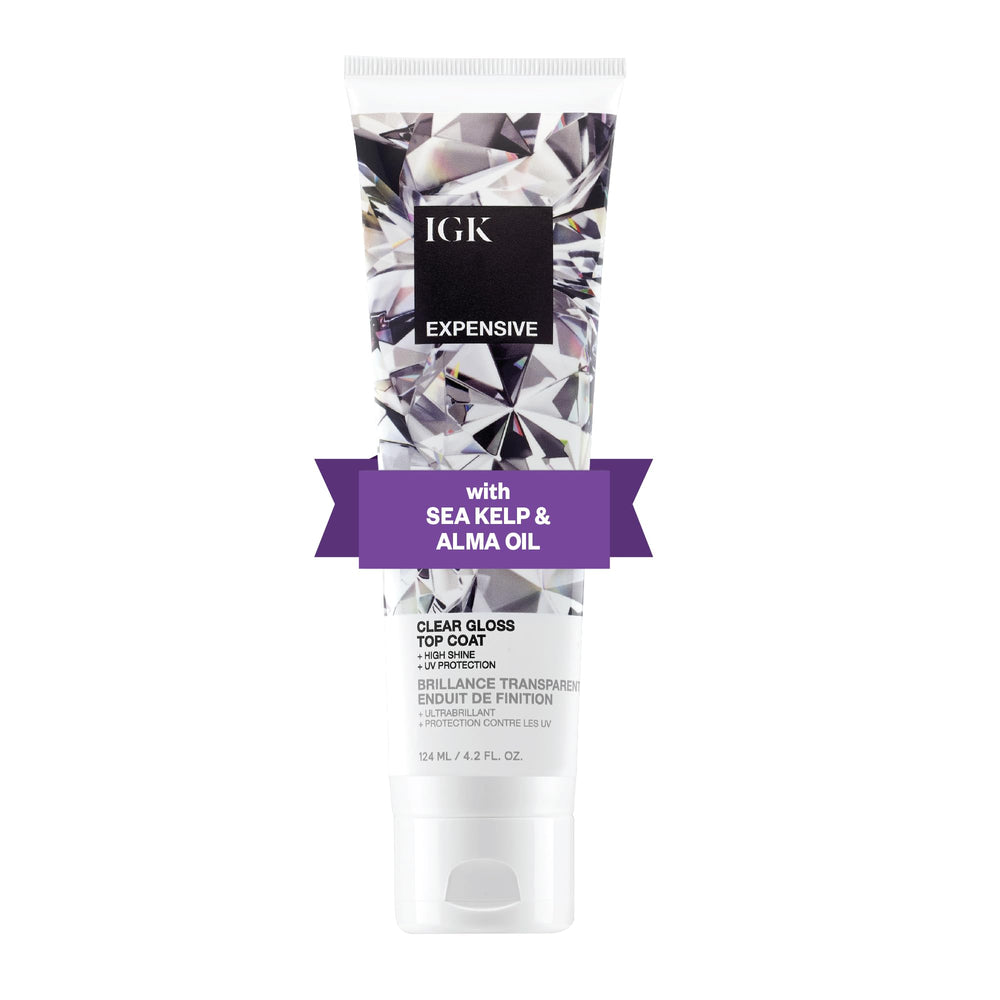 IGK Expensive bottle closeup showing a glossy UV-protect glaze for color protection