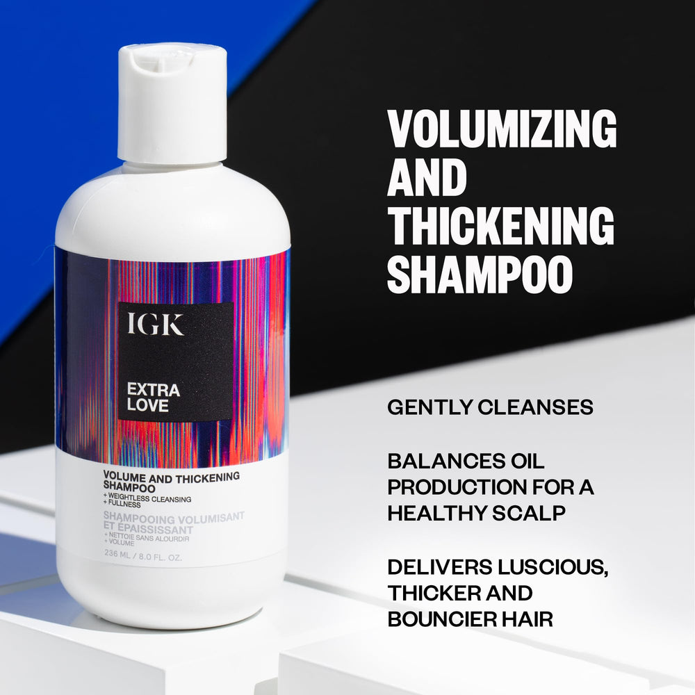 IGK Extra Love bottle pour emphasizes lightweight cleansing for oily-prone scalps