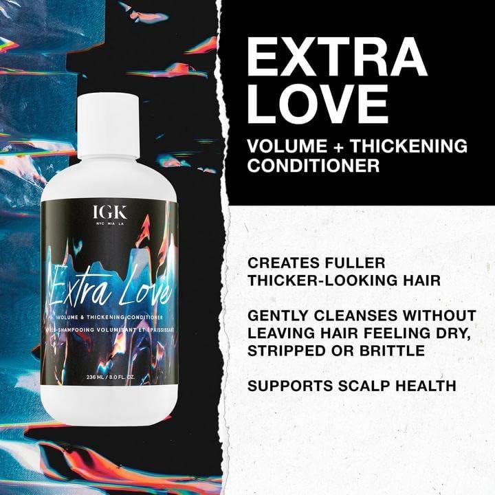 IGK Extra Love Conditioner bottle provides weightless hydration for fuller hair