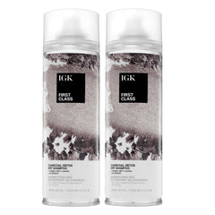 IGK FIRST CLASS Charcoal Detox Dry Shampoo bottle front boosts freshness without water