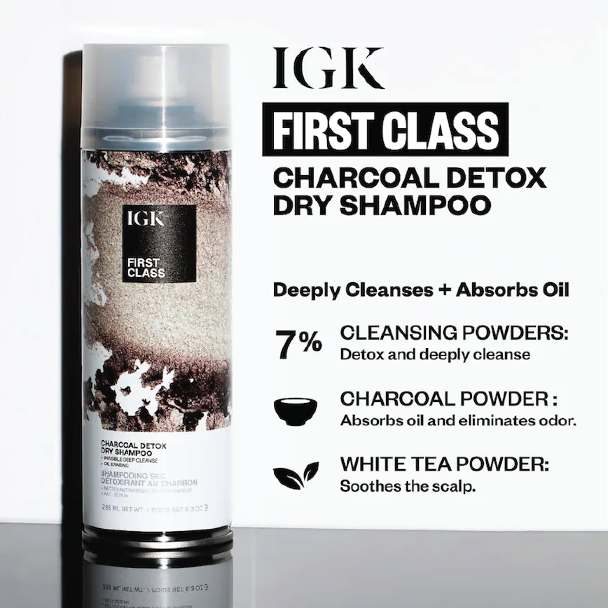 IGK First Class Detox Dry Shampoo travel-size bottle ready for on-the-go use.