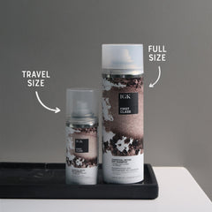 IGK First Class Detox Dry Shampoo white tea powder close-up emphasizes calming scalp benefit.