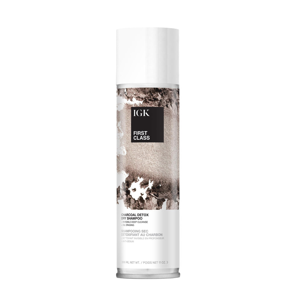 IGK FIRST CLASS Detoxifying Charcoal Shampoo bottle front for a clarifying, oil-control cleanse.