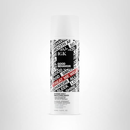Model hair after IGK Good Behavior smoothing mask application showing sleek finish