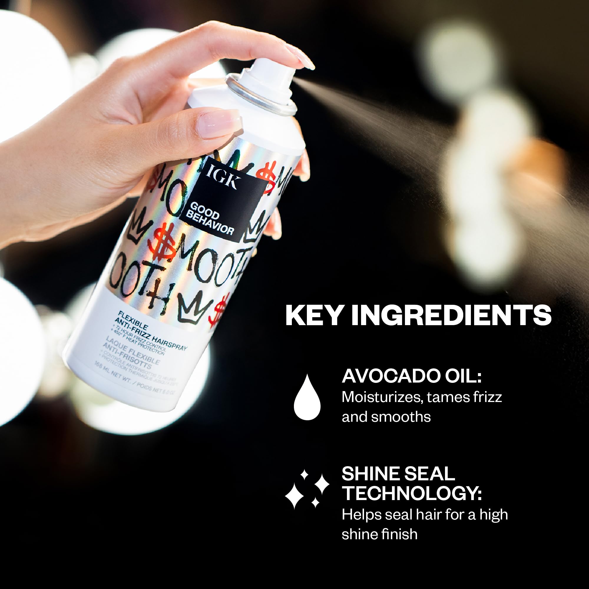 IGK GOOD BEHAVIOR bottle close-up highlights high shine finish