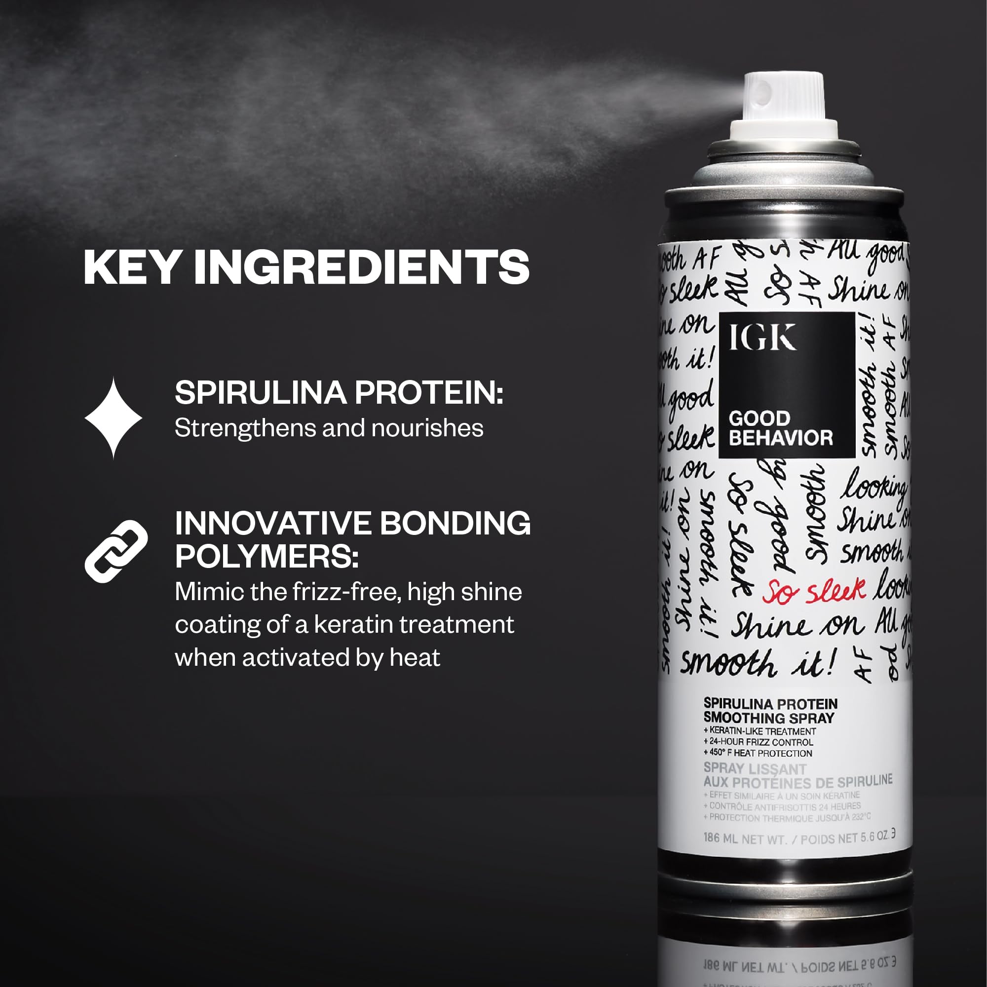 IGK GOOD BEHAVIOR heat-protectant mist applied on damp hair before blow-drying.