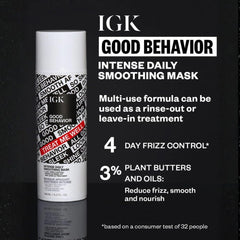 IGK Good Behavior smoothing mask jar back label details vegan cruelty-free