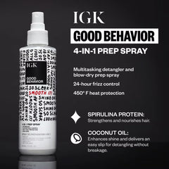 IGK Good Behavior ingredients spirulina protein and coconut oil for shine and strength.