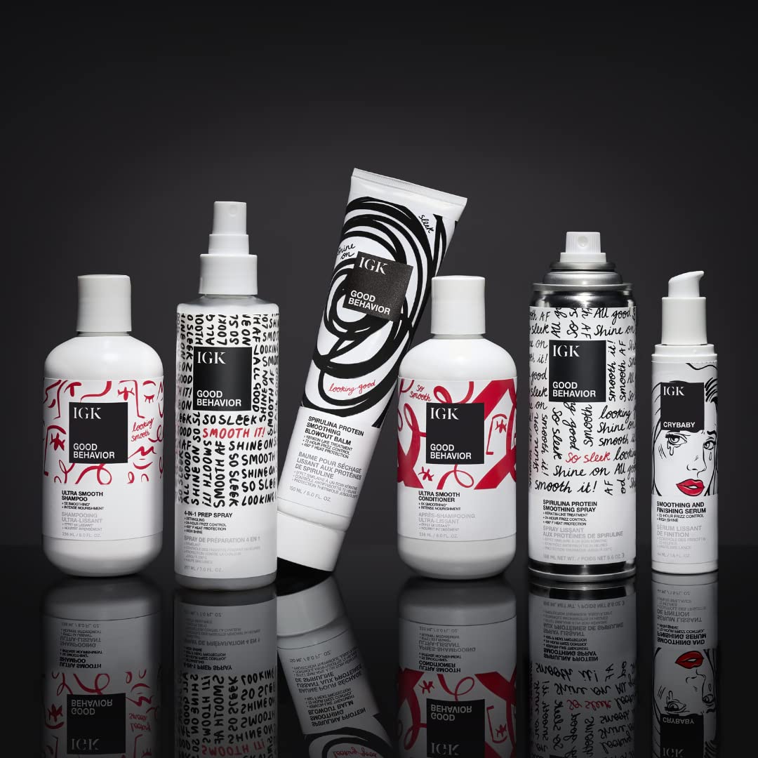 IGK Good Behavior balm on damp hair smooths during blow-drying.