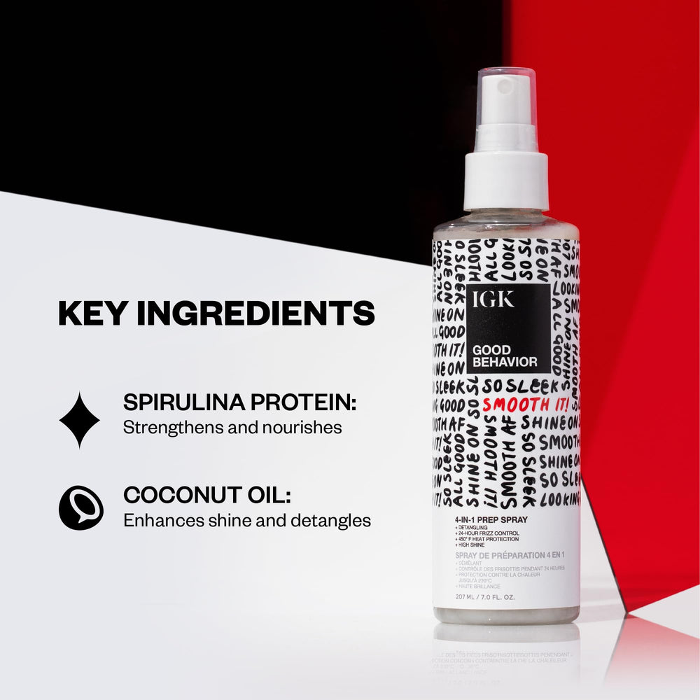 IGK Good Behavior spray application on hair shows even mist.