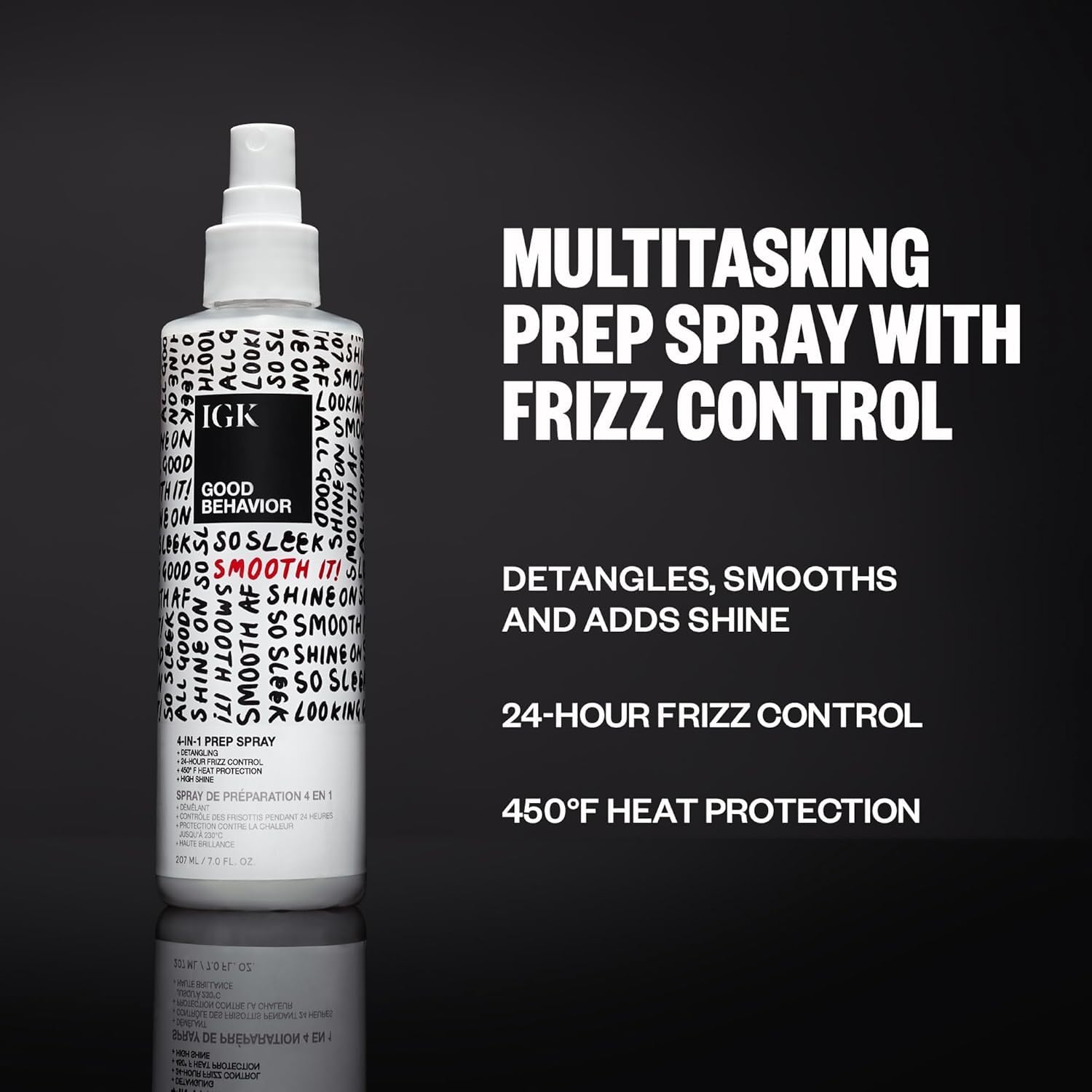 IGK Good Behavior heat protection spray bottle demonstrates travel-friendly TSA size