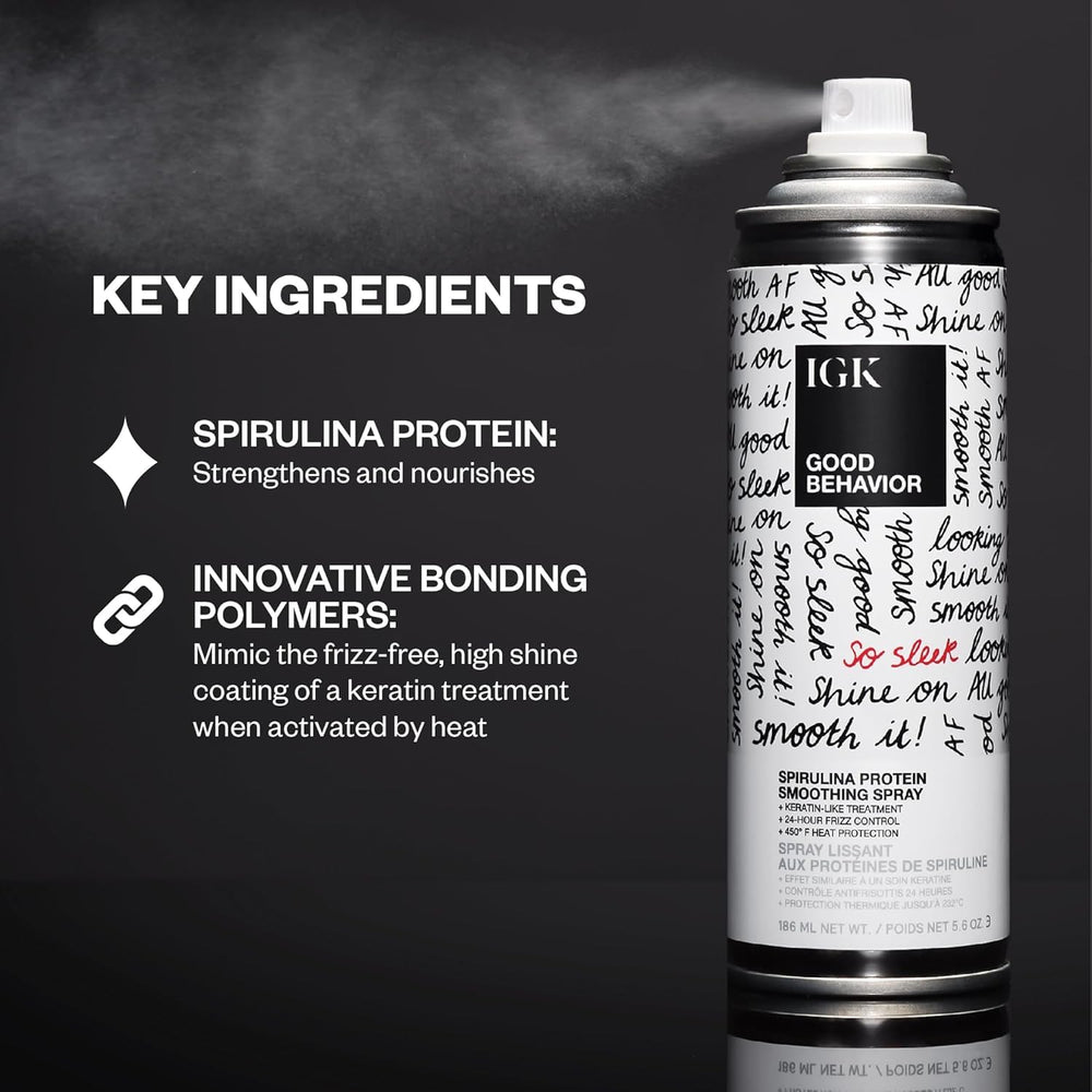 IGK Good Behavior travel set mist application demonstrating even spray distribution