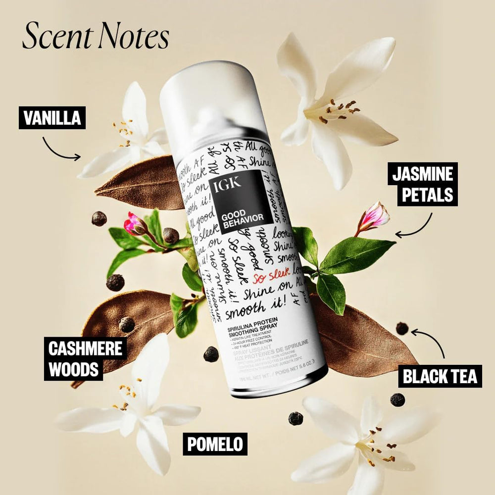 IGK Good Behavior smoothing spray in use during everyday styling routine