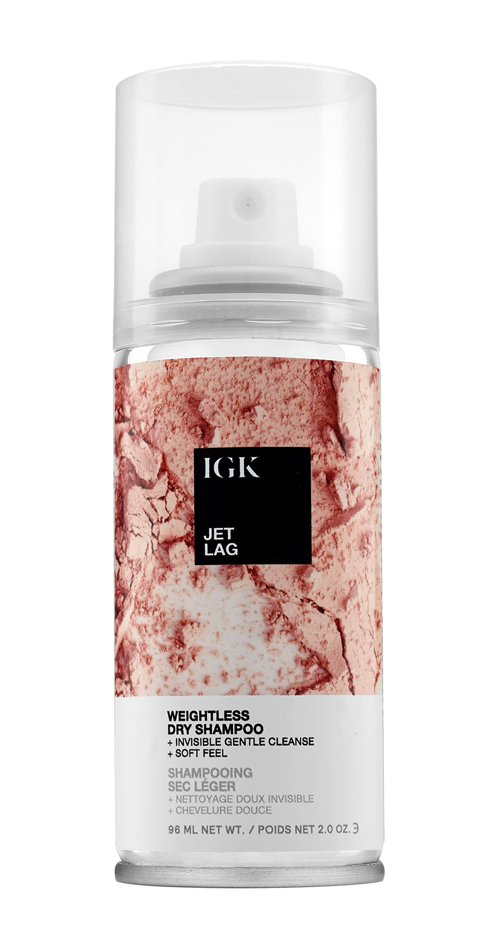 IGK Jet Lag bottle shows weightless dry shampoo for quick refresh and oil absorption