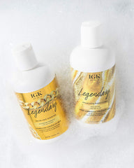 IGK Legendary Dream Hair Shampoo lather closeup demonstrates creamy texture and scalp-friendly cleansing.