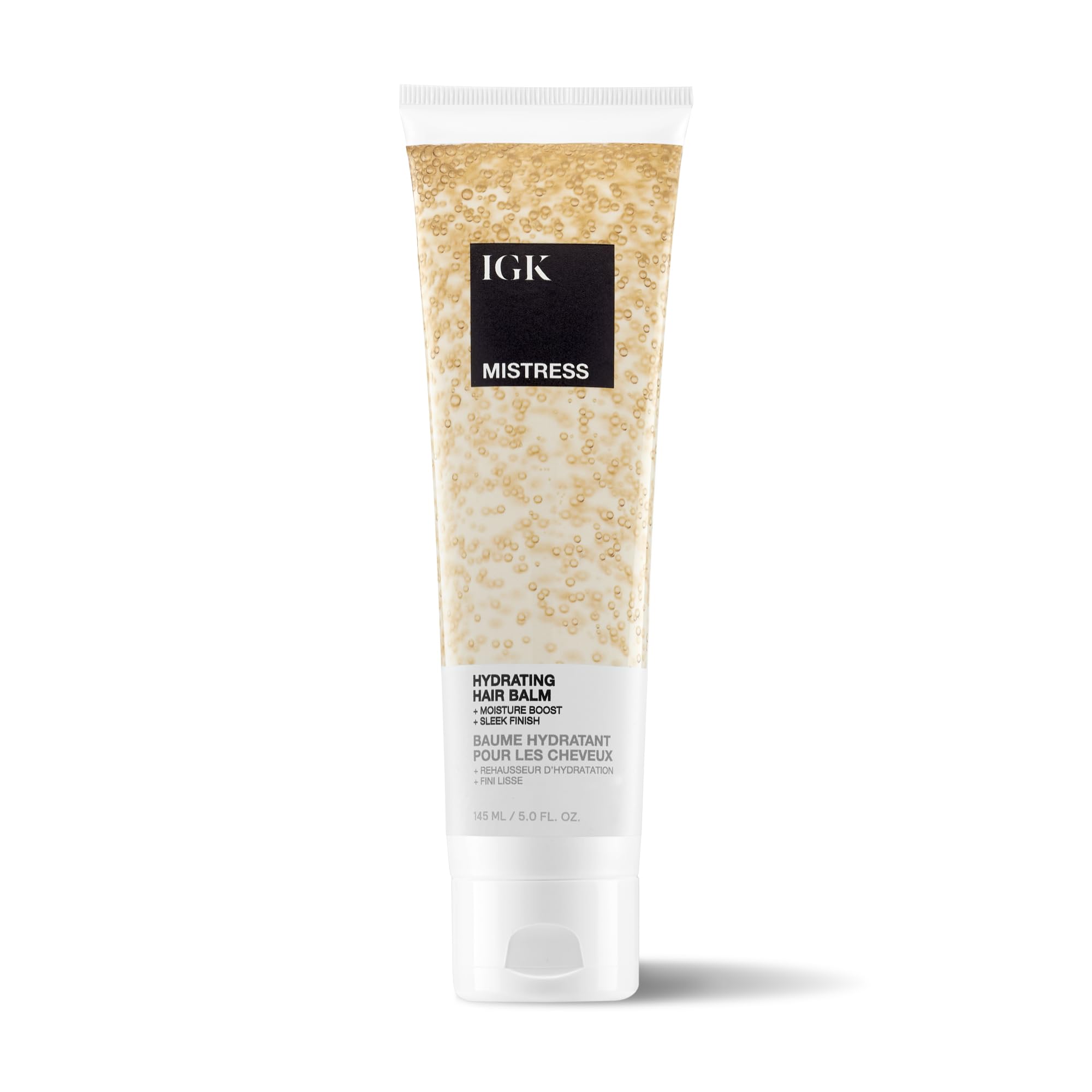 IGK MISTRESS hydrating hair balm bottle for lightweight hydration and frizz control.